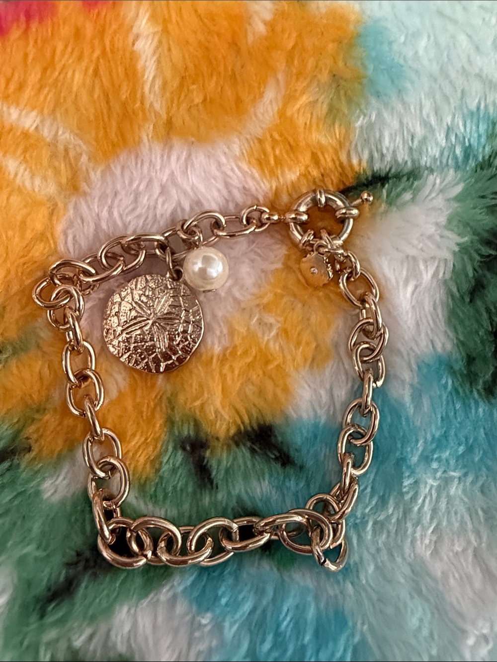 crown & ivy Gold-Tone Chain Bracelet with Coin Charm and Pearl
